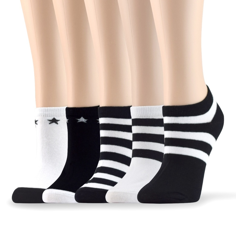 5 Pairs of Women’s Cotton Ankle Socks B&W